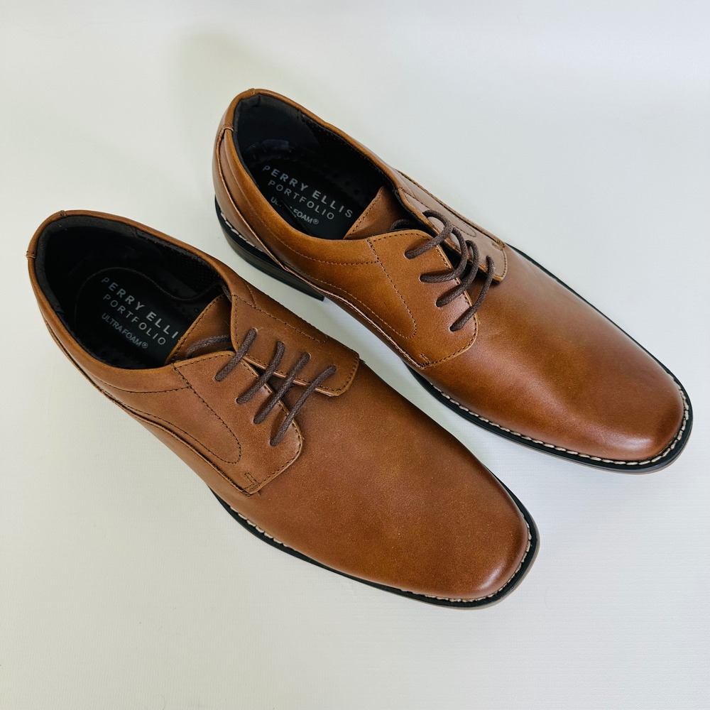 Perry Ellis Portfolio Alen Burnish Dress Shoes Mens Size‎ 9 Brown Lace Up - Picture 2 of 9